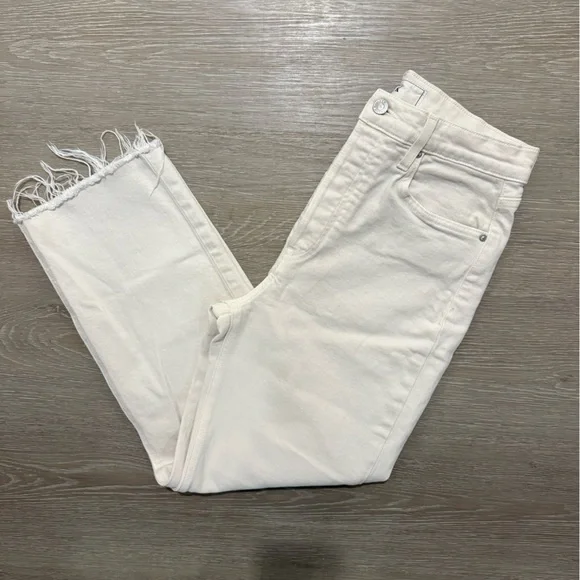 Frank & Eileen Monaghan Ivory High Rise Straight Crop Raw Hem Jeans 30 - Picture 11 of 15